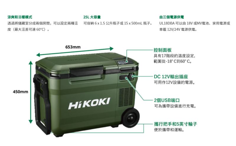 HIKOKI UL18DBA 25L無線行動冰箱